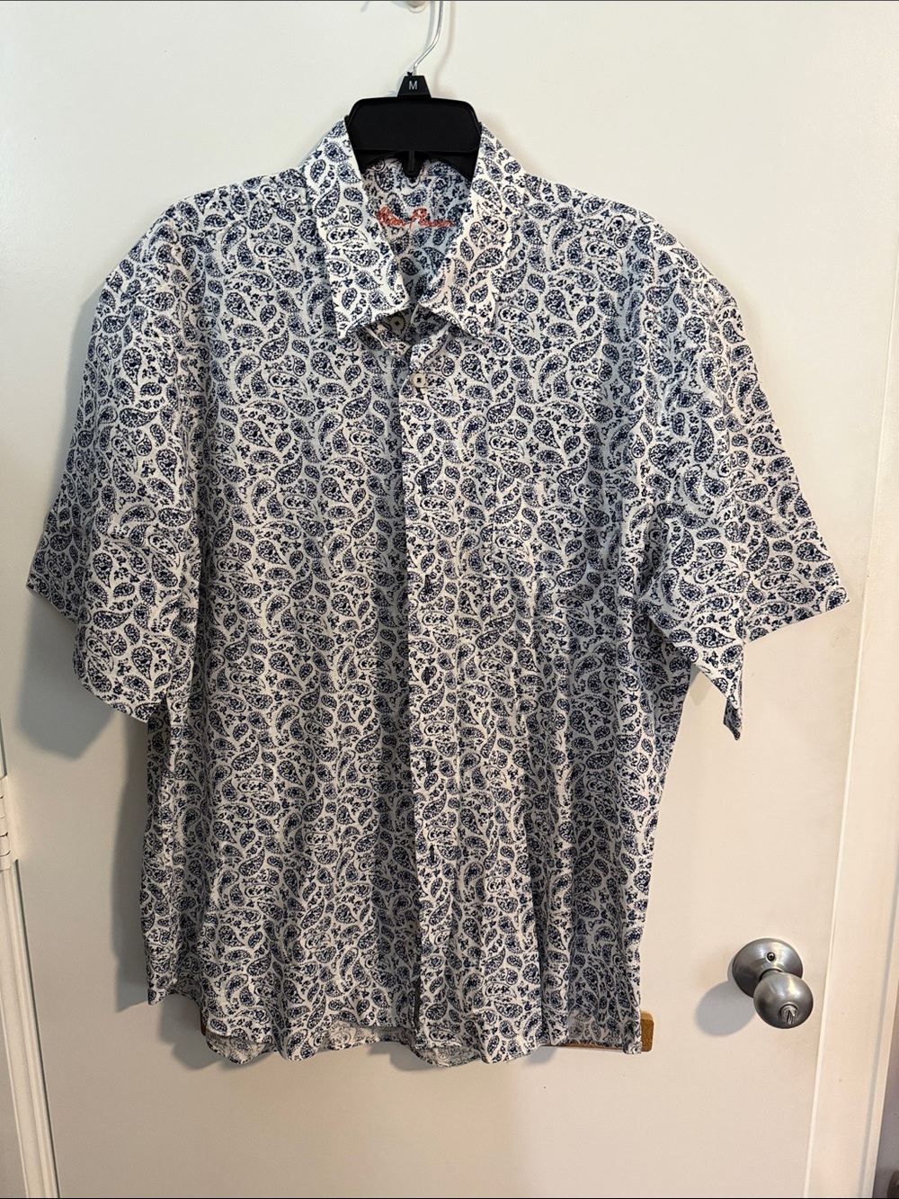 Alan Flusser White Shirt with Navy Paisley Print